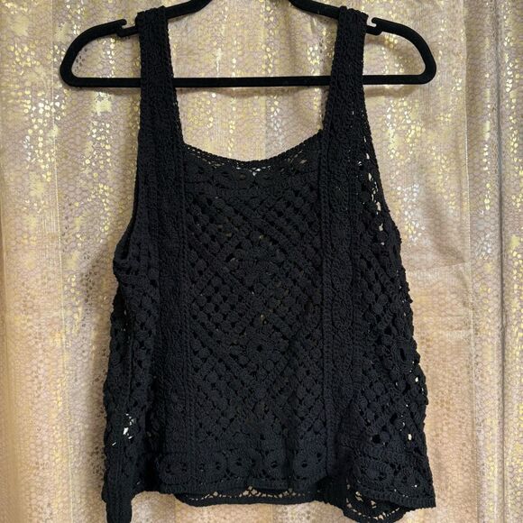 Ultra Pink Black Witchy Goth Crochet Knit Tank Top Boxy Large - Picture 2 of 6